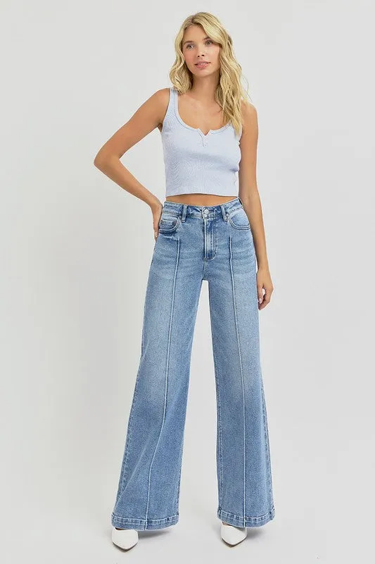 Kyleen Pintuck Wide Leg Denim Jeans