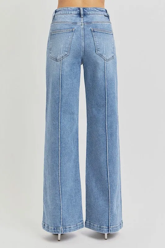 Kyleen Pintuck Wide Leg Denim Jeans