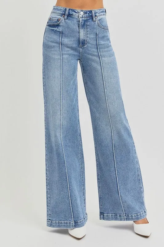 Kyleen Pintuck Wide Leg Denim Jeans