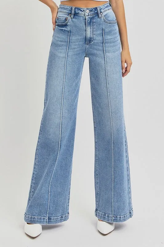 Kyleen Pintuck Wide Leg Denim Jeans