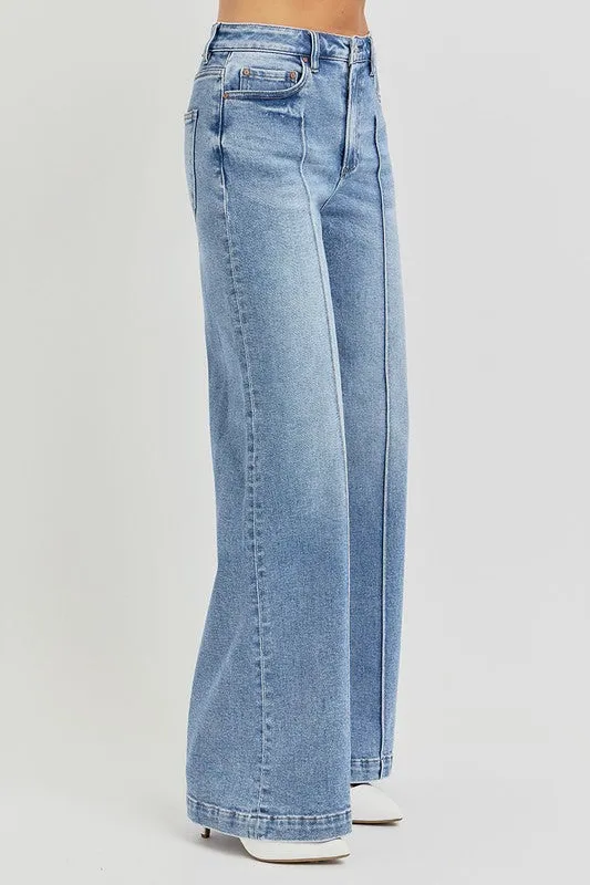 Kyleen Pintuck Wide Leg Denim Jeans