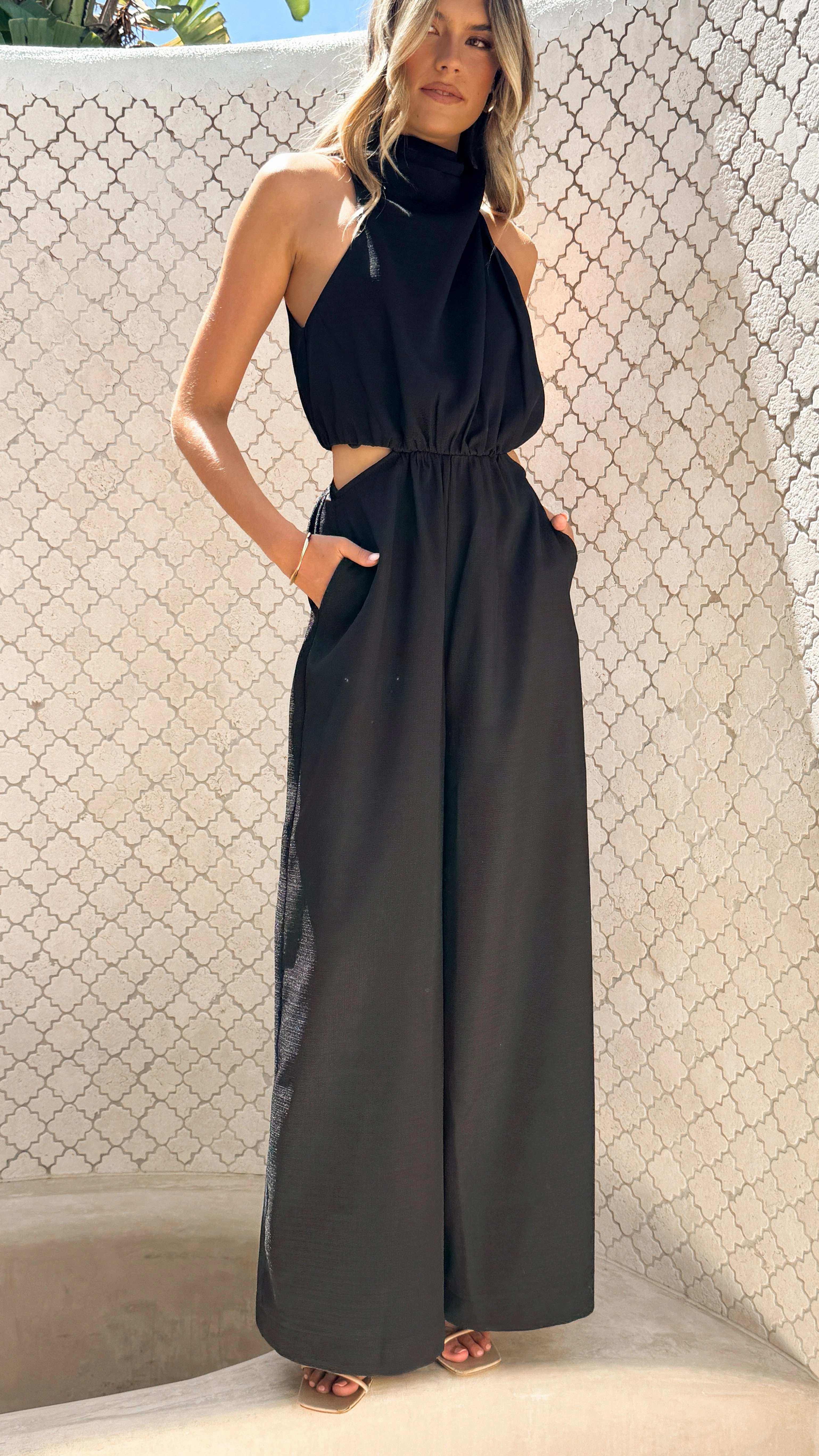 Lara Halter Neck Wide Leg Jumpsuit - Black