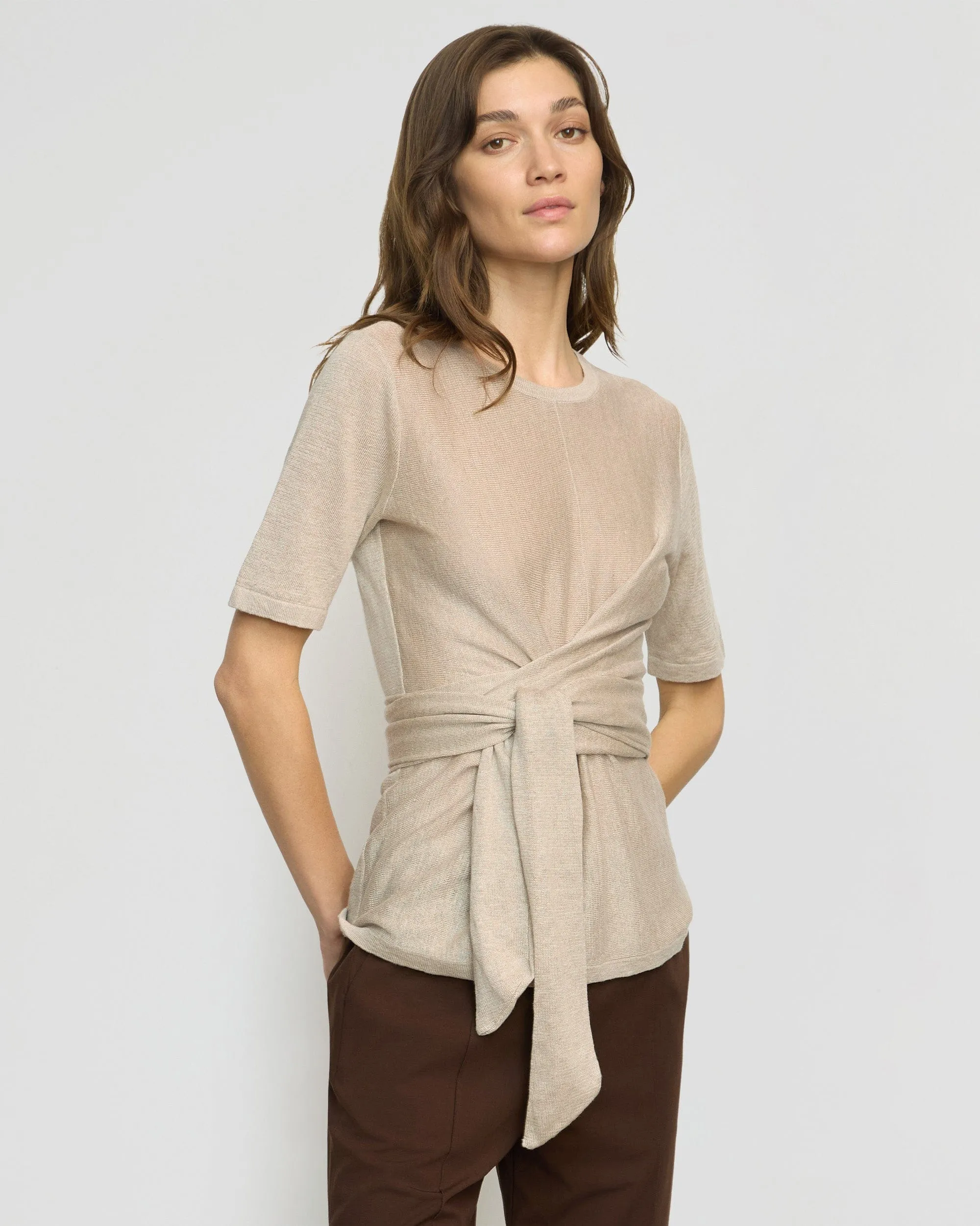 Lark Tie-Front Linen Sweater