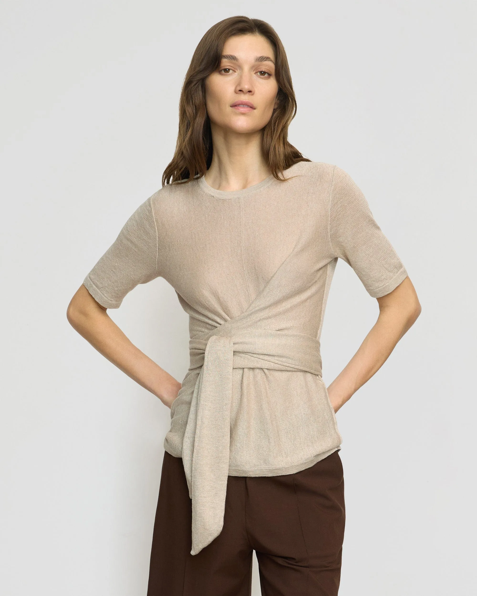Lark Tie-Front Linen Sweater