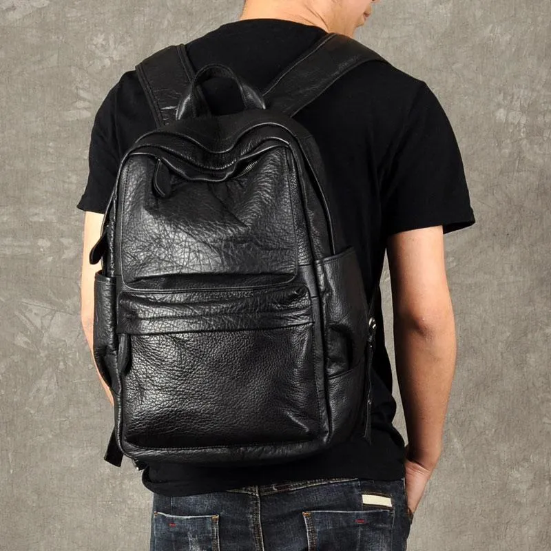 Leather Black Mens Cool Backpack Large Travel Backpack Hiking Backpack for men