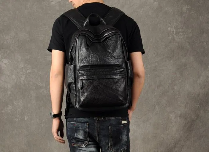 Leather Black Mens Cool Backpack Large Travel Backpack Hiking Backpack for men