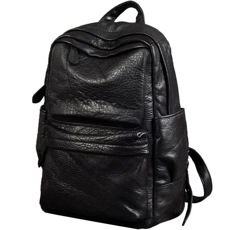 Leather Black Mens Cool Backpack Large Travel Backpack Hiking Backpack for men