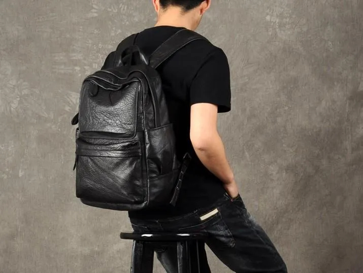 Leather Black Mens Cool Backpack Large Travel Backpack Hiking Backpack for men