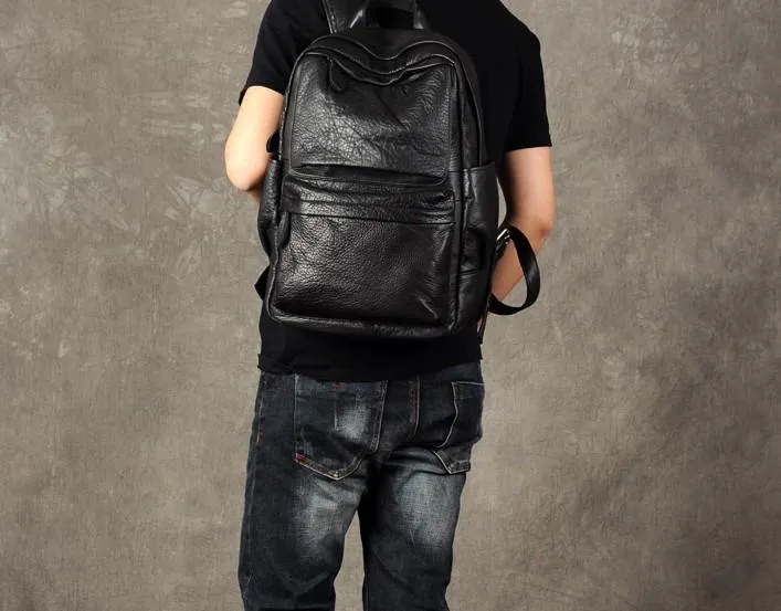 Leather Black Mens Cool Backpack Large Travel Backpack Hiking Backpack for men