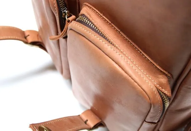 Leather Brown Mens Backpack Cool Travel Backpacks Laptop Backpack for men