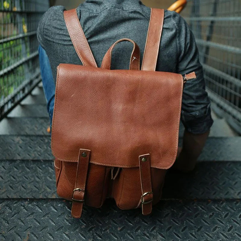 Leather Brown Mens Backpack Cool Travel Backpacks Laptop Backpack for men