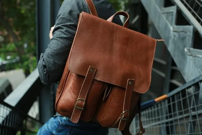 Leather Brown Mens Backpack Cool Travel Backpacks Laptop Backpack for men