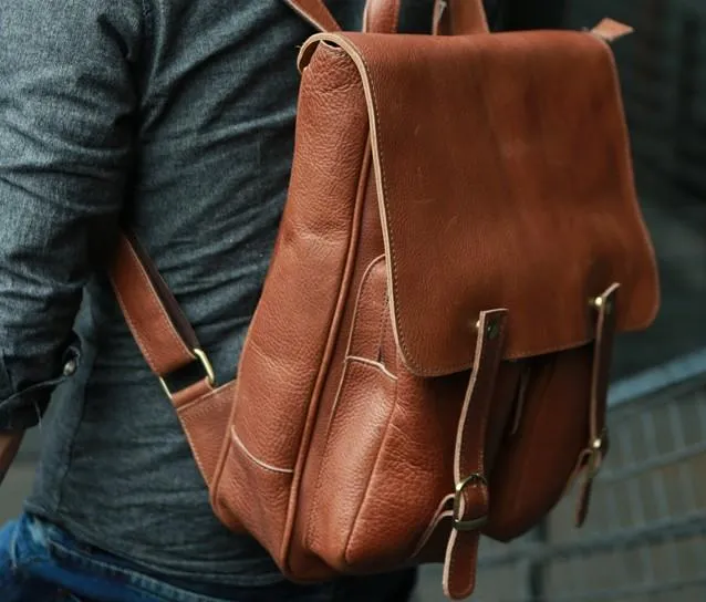 Leather Brown Mens Backpack Cool Travel Backpacks Laptop Backpack for men