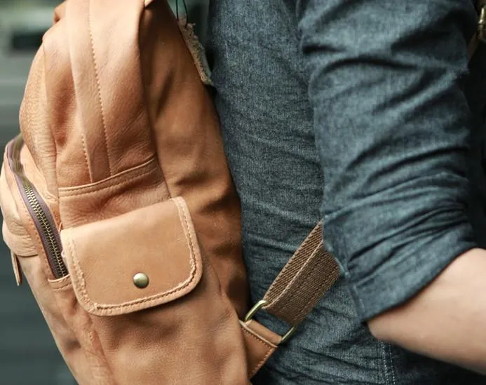 Leather Brown Mens Backpacks Cool Travel Backpack Laptop Backpack for men