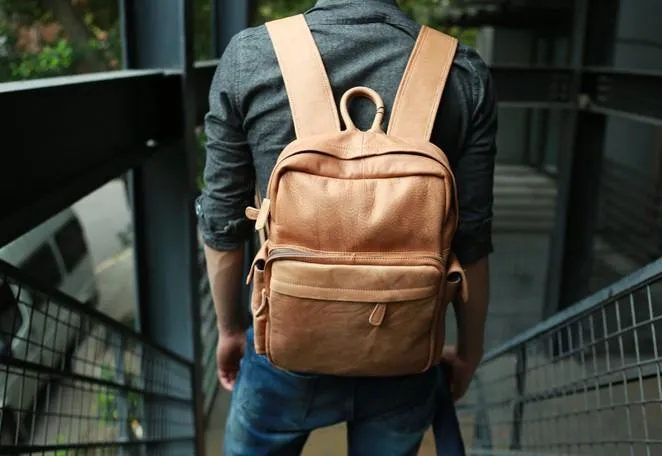 Leather Brown Mens Backpacks Cool Travel Backpack Laptop Backpack for men