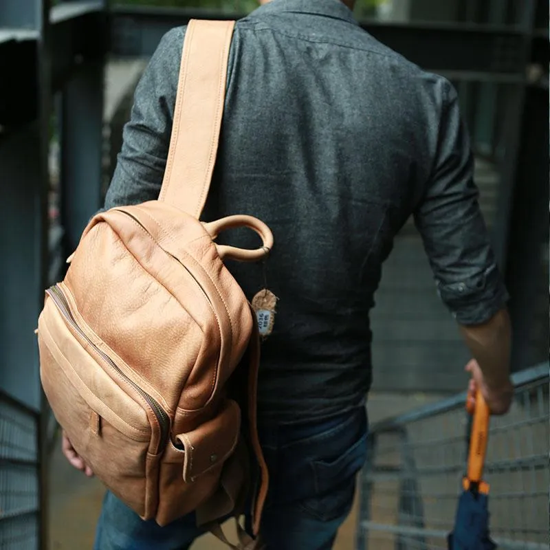 Leather Brown Mens Backpacks Cool Travel Backpack Laptop Backpack for men