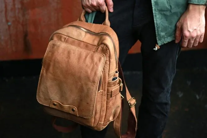 Leather Camel Mens Backpack Cool Travel Backpacks Laptop Backpack for men