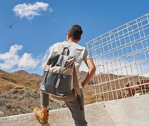 Leather Canvas Mens Cool Backpack Canvas Travel Bag Canvas School Bag for Men