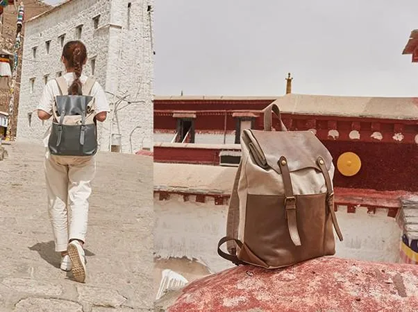 Leather Canvas Mens Cool Backpack Canvas Travel Bag Canvas School Bag for Men