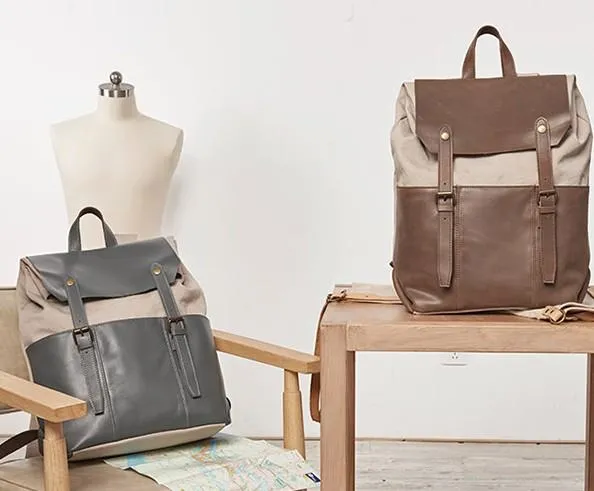 Leather Canvas Mens Cool Backpack Canvas Travel Bag Canvas School Bag for Men