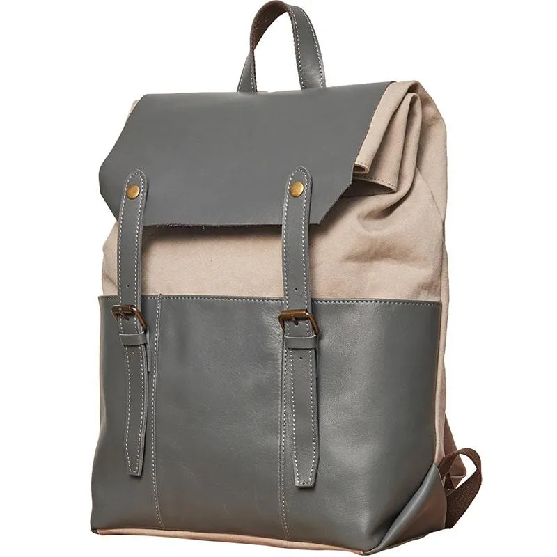 Leather Canvas Mens Cool Backpack Canvas Travel Bag Canvas School Bag for Men