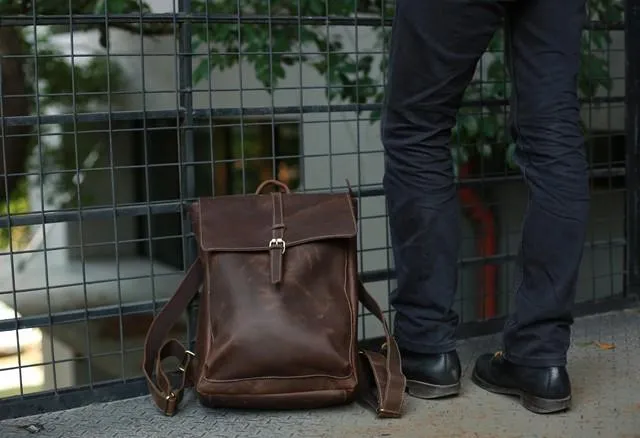 Leather Coffee Mens Backpack Cool Travel Backpacks Laptop Backpack for men