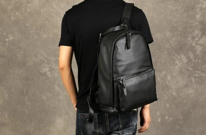 Leather Mens Backpacks Cool Large Black Travel Backpack Hiking Backpack for men