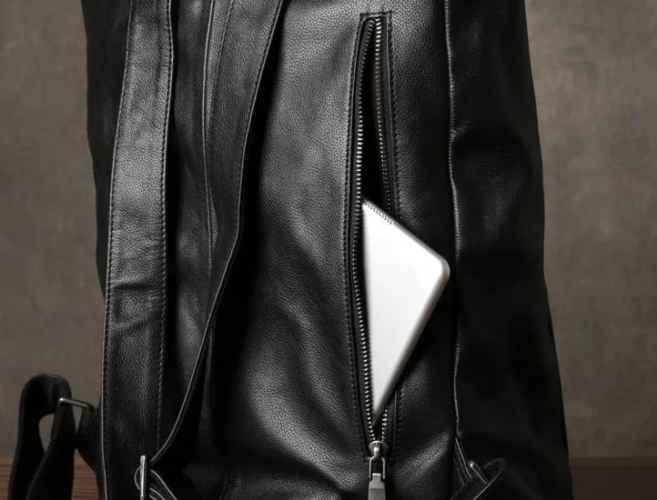 Leather Mens Black Cool Backpack Large Travel Bag School Bag for men