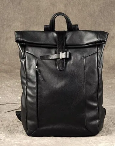 Leather Mens Black Cool Backpack Large Travel Bag School Bag for men