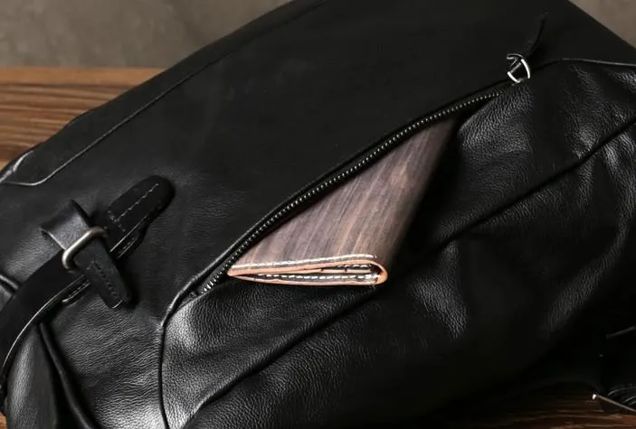 Leather Mens Black Cool Backpack Large Travel Bag School Bag for men