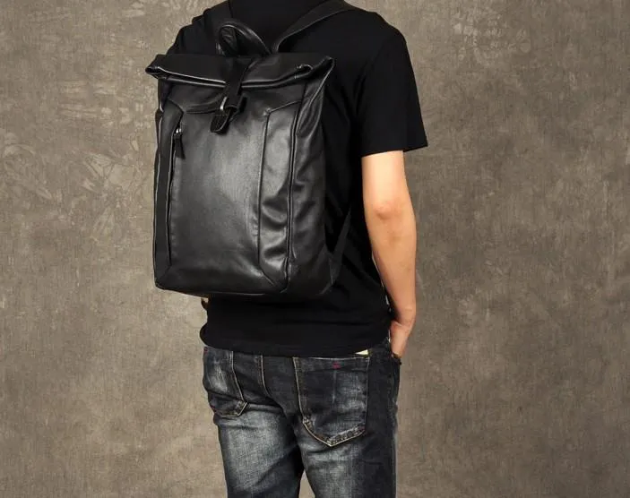 Leather Mens Black Cool Backpack Large Travel Bag School Bag for men