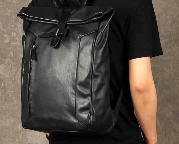 Leather Mens Black Cool Backpack Large Travel Bag School Bag for men