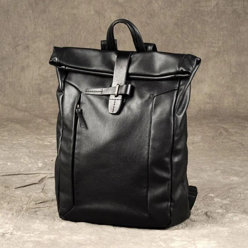 Leather Mens Black Cool Backpack Large Travel Bag School Bag for men