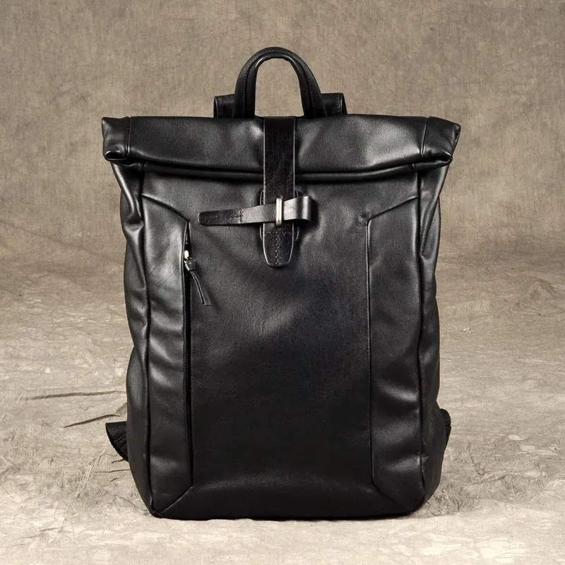 Leather Mens Black Cool Backpack Large Travel Bag School Bag for men