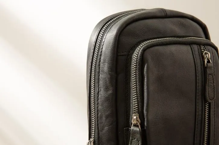 Leather Mens Black Shoulder Sling Backpack Sling Bag Sling Backpack for men