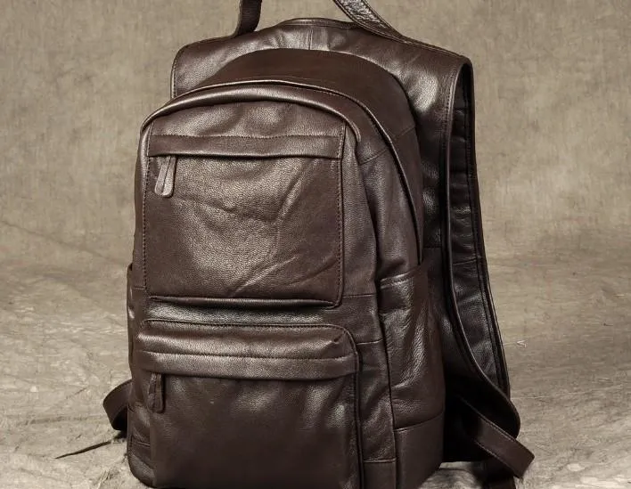 Leather Mens Cool Backpack Large Black Travel Backpack School Backpack for men