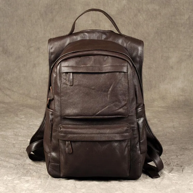 Leather Mens Cool Backpack Large Black Travel Backpack School Backpack for men