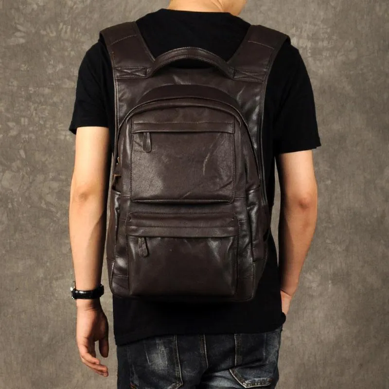 Leather Mens Cool Backpack Large Black Travel Backpack School Backpack for men