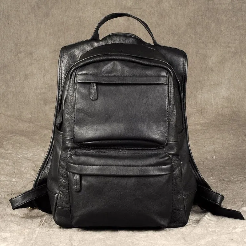 Leather Mens Cool Backpack Large Black Travel Backpack School Backpack for men