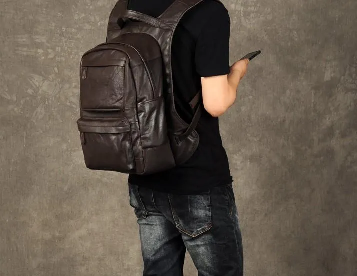 Leather Mens Cool Backpack Large Black Travel Backpack School Backpack for men
