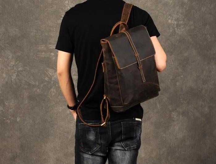 Leather Mens Cool Backpack Large Brown Travel Backpack School Backpack for men