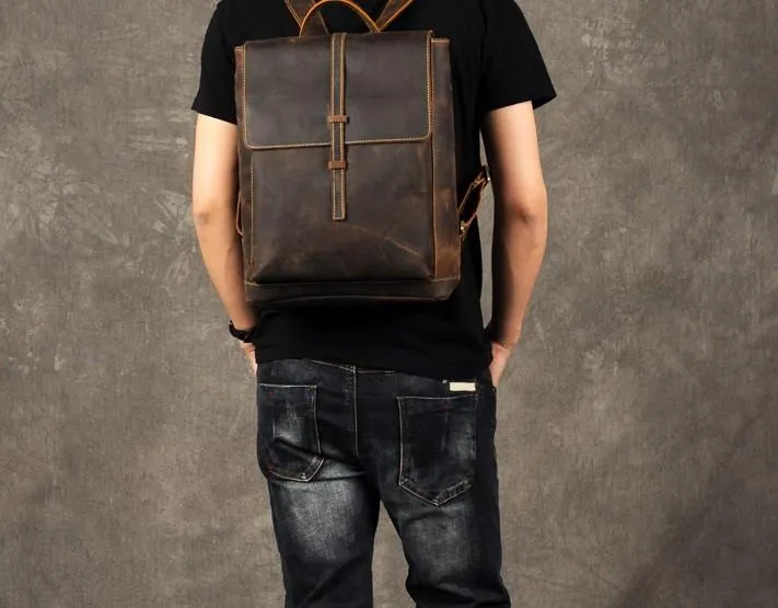 Leather Mens Cool Backpack Large Brown Travel Backpack School Backpack for men