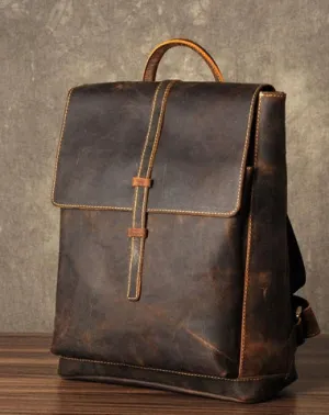 Leather Mens Cool Backpack Large Brown Travel Backpack School Backpack for men