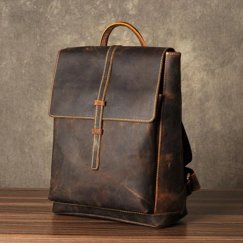 Leather Mens Cool Backpack Large Brown Travel Backpack School Backpack for men