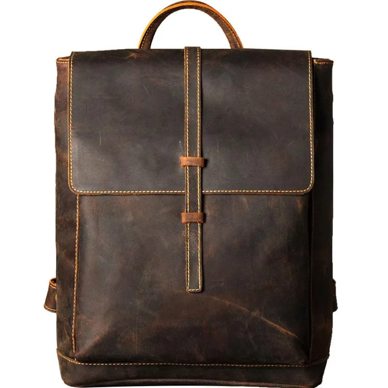Leather Mens Cool Backpack Large Brown Travel Backpack School Backpack for men