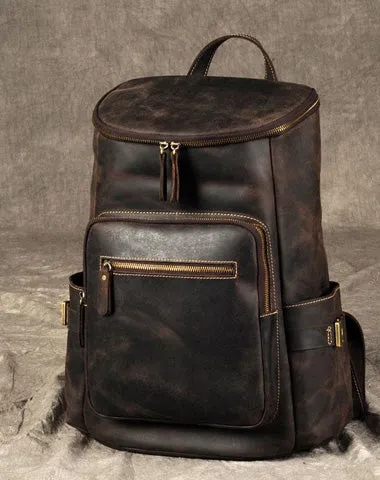 Leather Mens Cool Backpack Large Coffee Travel Backpack School Backpack for men