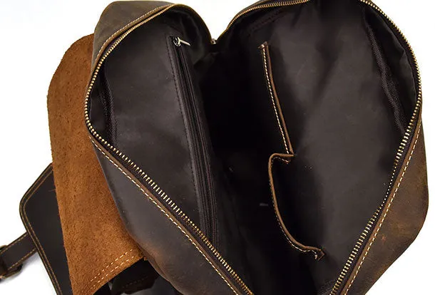 Leather Mens Cool Backpack Large Coffee Travel Bag Hiking Bag For Men