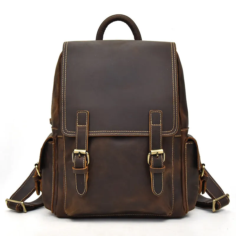 Leather Mens Cool Backpack Large Coffee Travel Bag Hiking Bag For Men