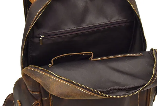 Leather Mens Cool Backpack Large Coffee Travel Bag Hiking Bag For Men