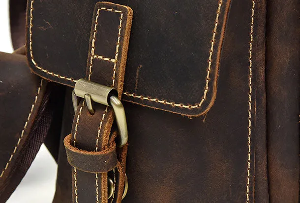 Leather Mens Cool Backpack Large Coffee Travel Bag Hiking Bag For Men